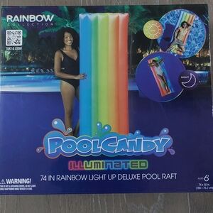 PoolCandy Illuminated 74 in Rainbow Light Up Deluxe Pool Raft Float Lounge